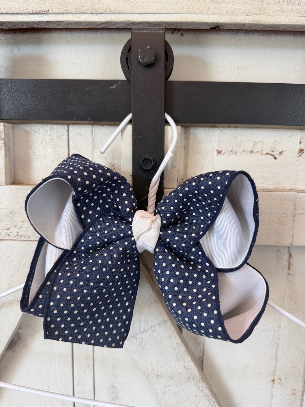 Kids Navy Polka Dot Hair Bow - Unbranded